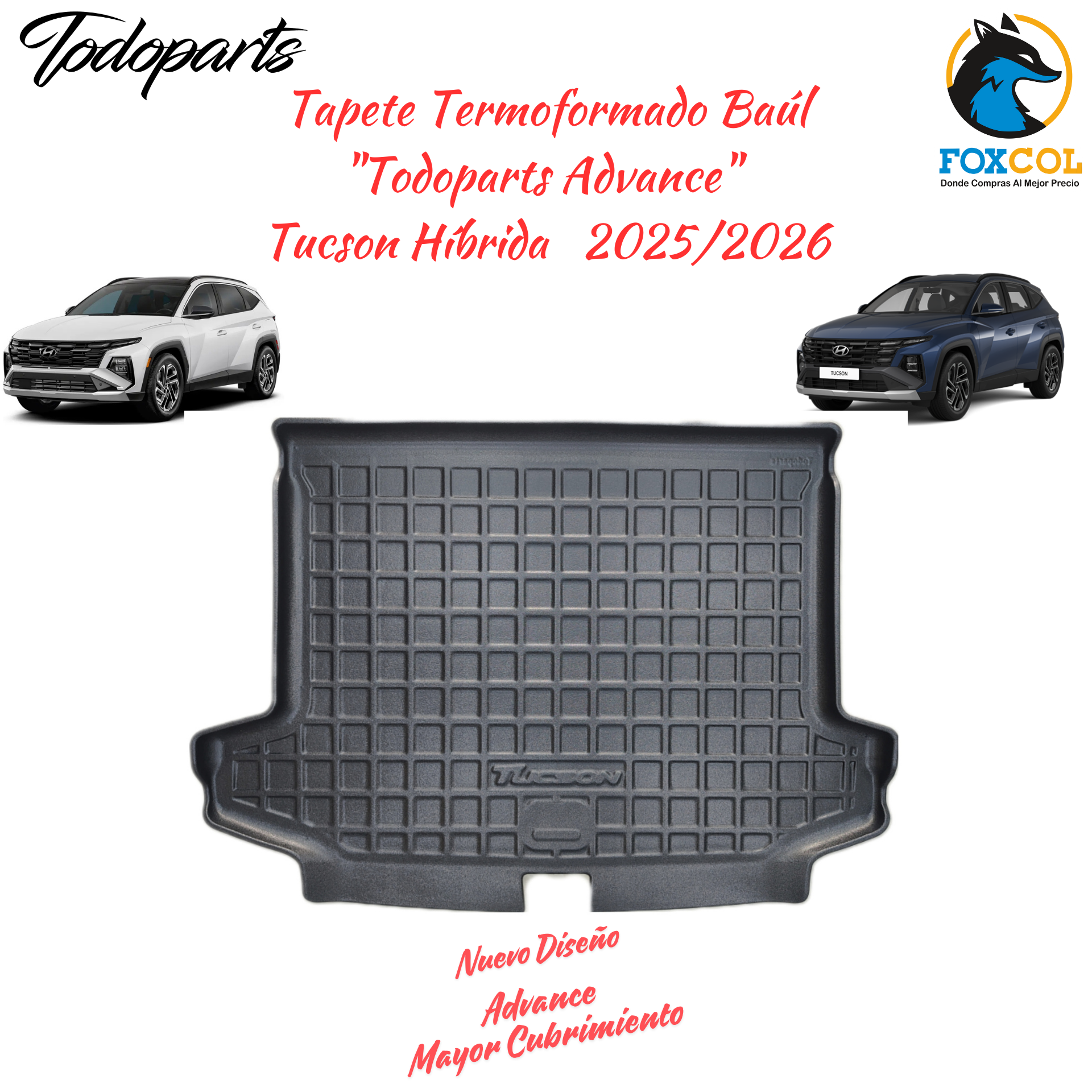 Tapete de porta-malas termoformado Todoparts 3 mm Hyundai Tucson Hybrid 2025 a 2026