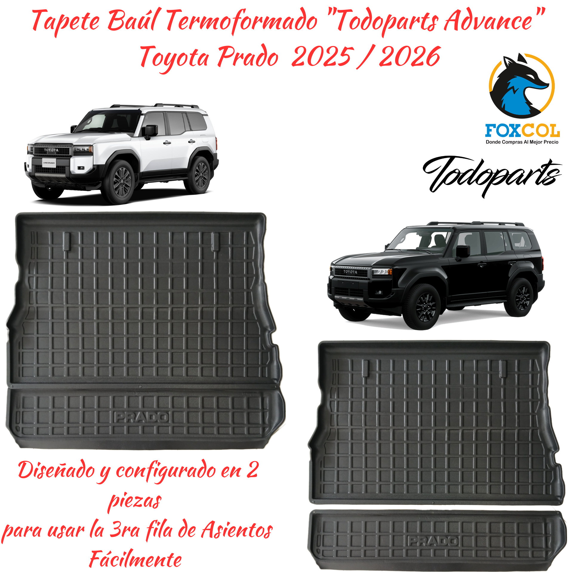 Tapete Termoformado Todoparts 3 mm Baúl Toyota Prado 2025 A 2026