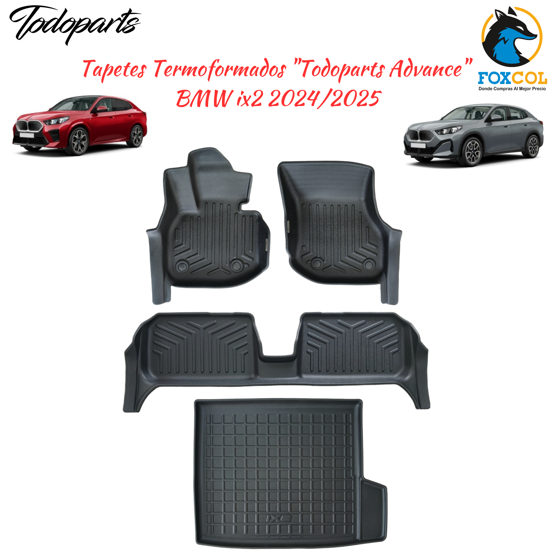 Tapetes Termoformados Foscos Todoparts + Porta-malas BMW iX2 2024 a 2025 