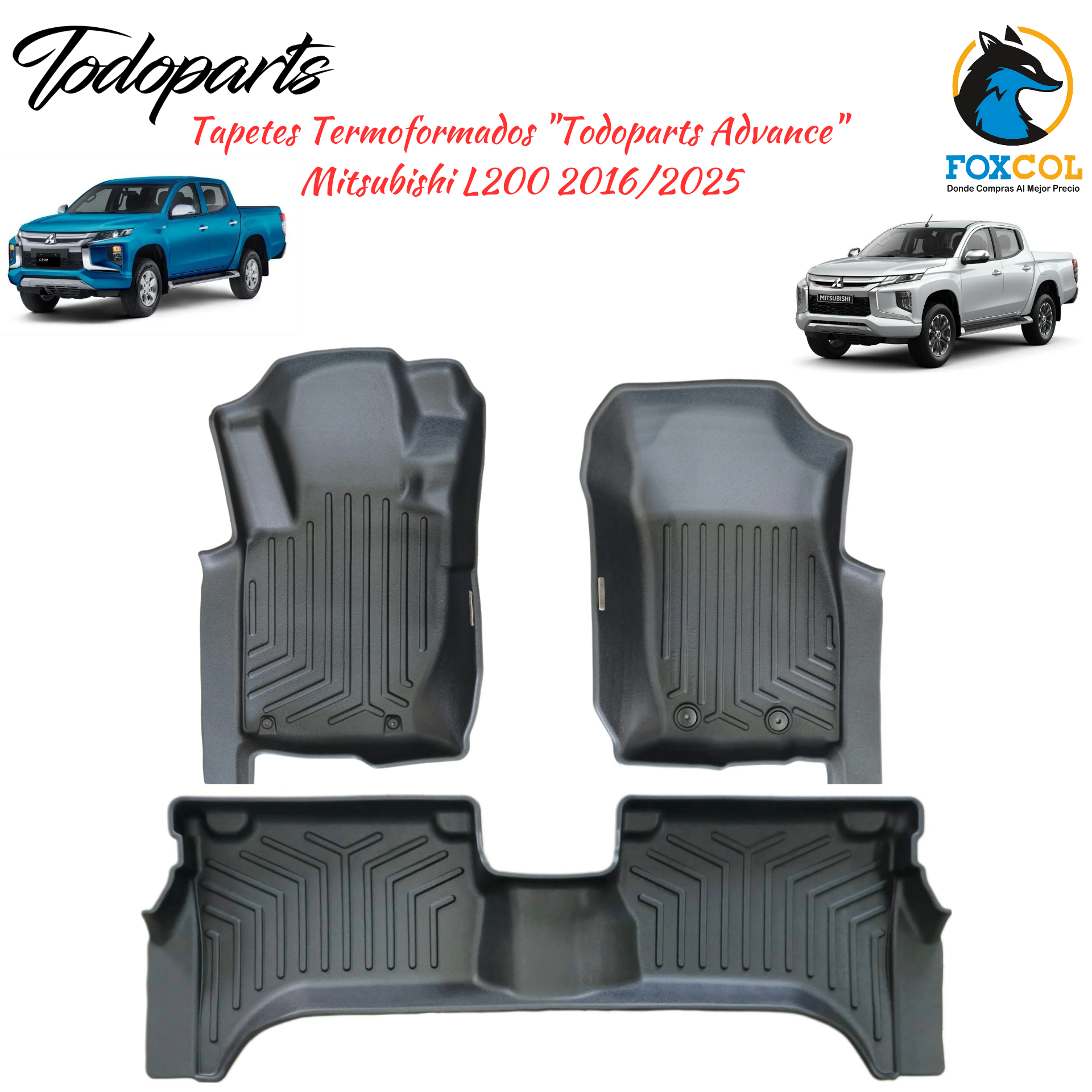 Tapetes Termoformados Foscos Todoparts Mitsubishi Sportero L200 Triton 2016 a 2025 