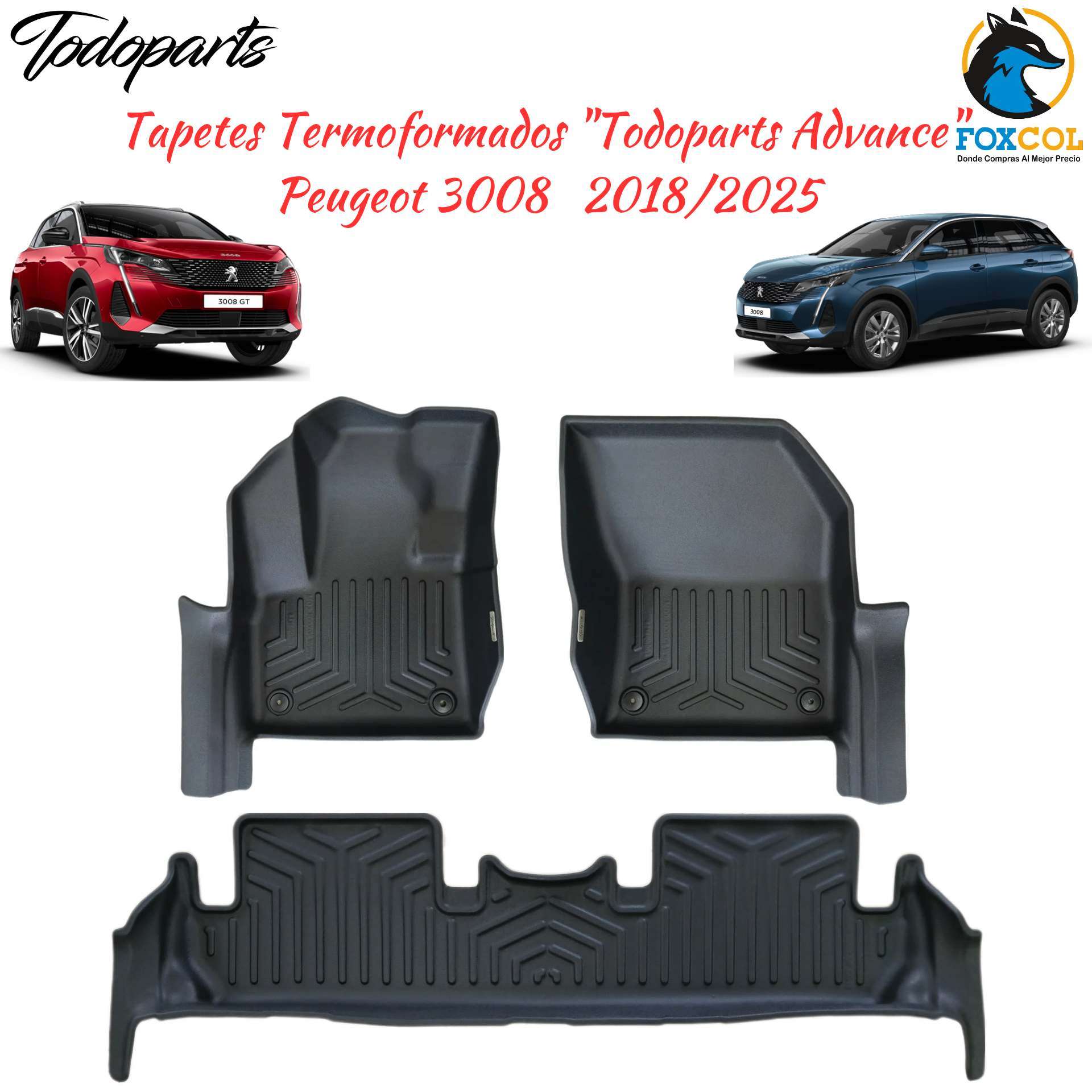 Tapetes Termoformados Foscos Todoparts Peugeot 3008 Ano 2018 a 2025 