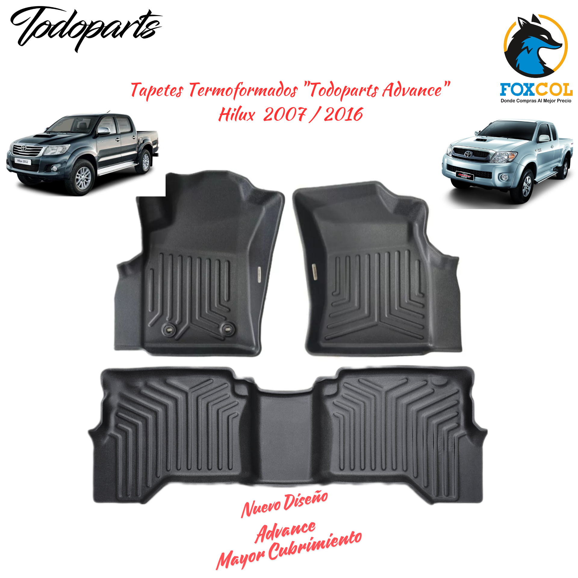 Matte Thermoformed Floor Mats Todoparts Toyota Hilux 2007 to 2016 