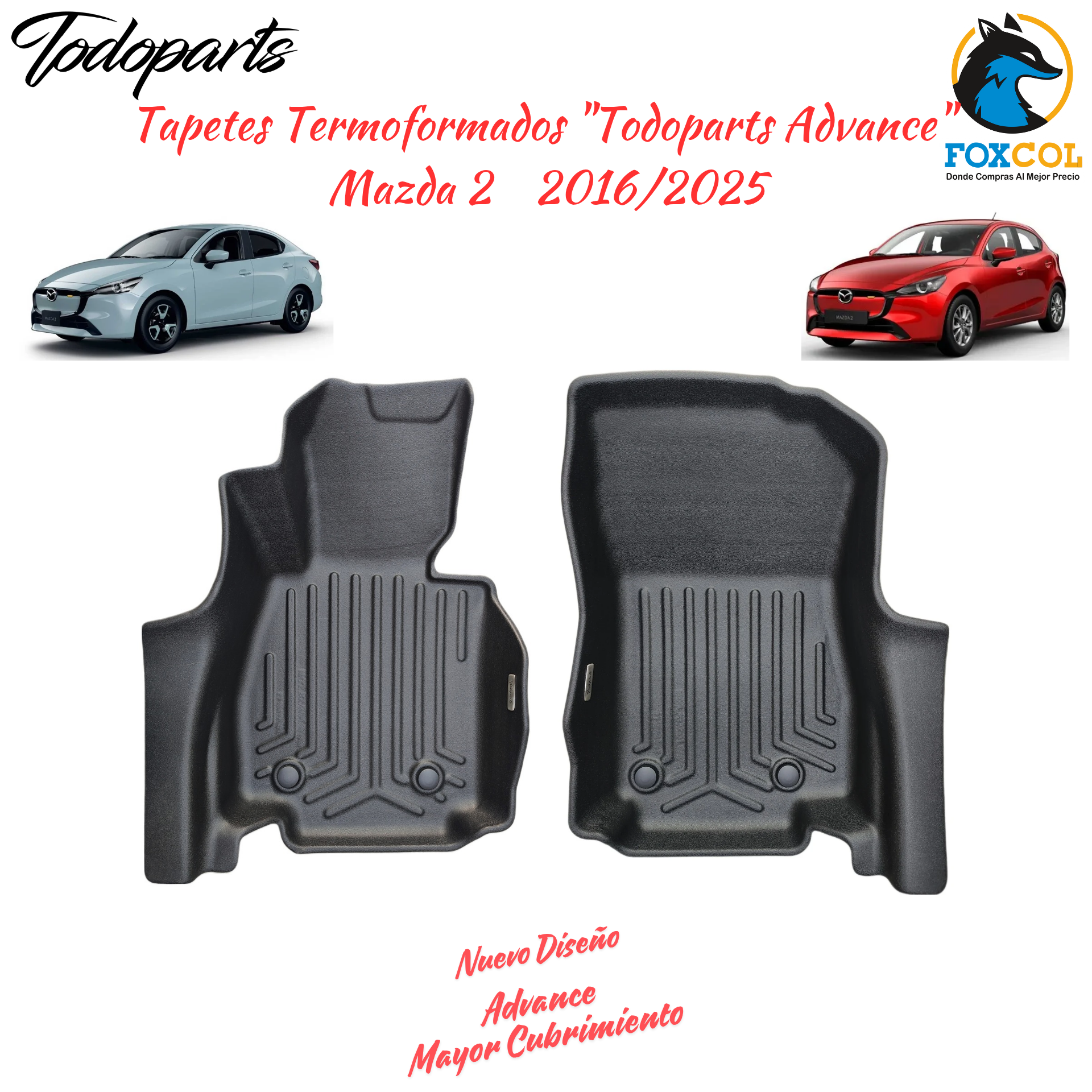 Tapetes termoformados avançados Todoparts Mazda 2 2016 a 2026