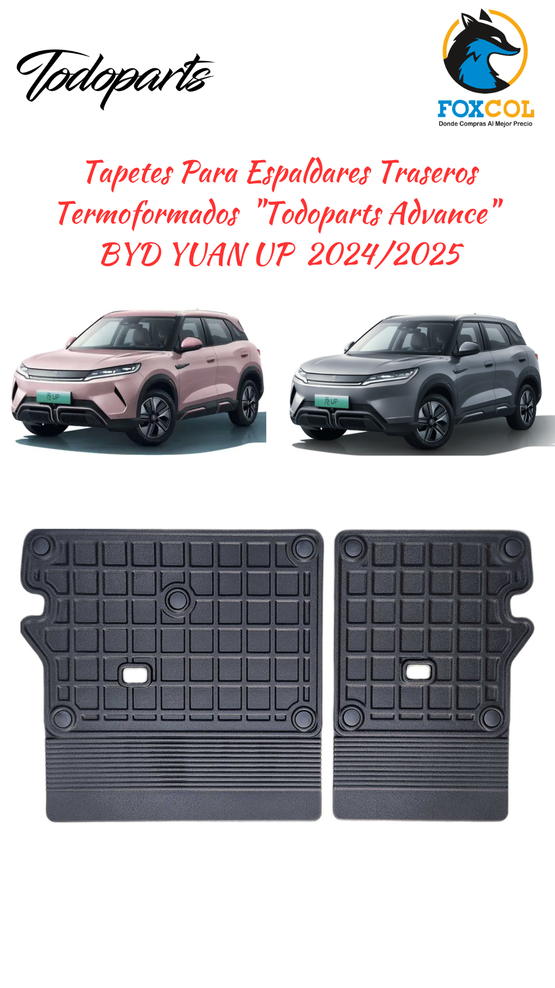Protetores de encosto de assento termoformados Todoparts para BYD Yuan Up 2024 a 2026